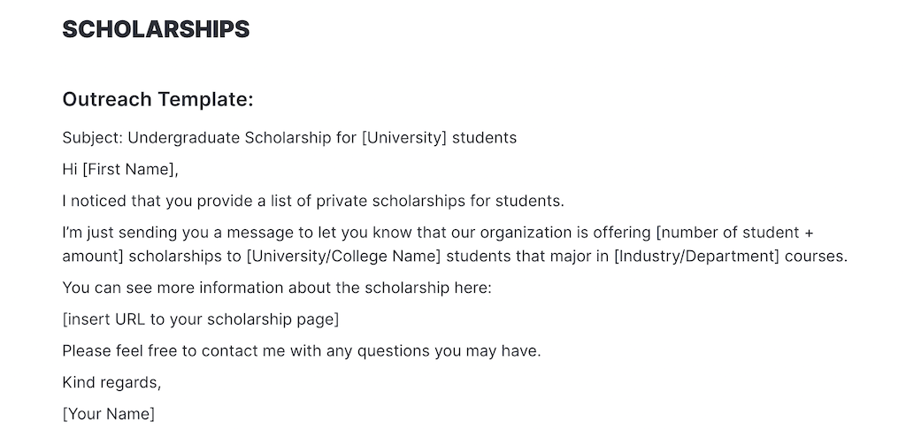 sample email scholarship outreach template